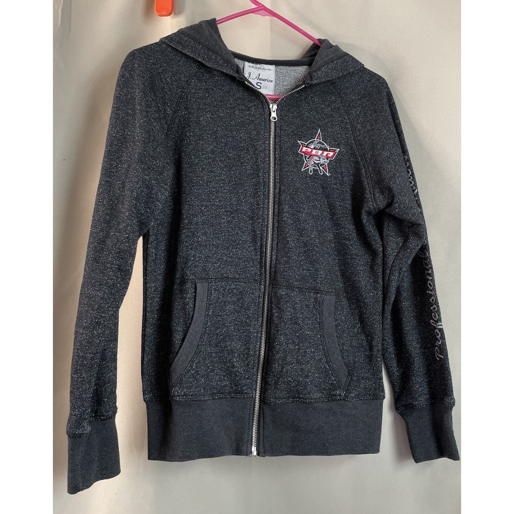 J. America Women S Charcoal Grey PBR Full Zip Hoodie Professional Bull Riders